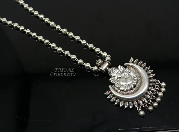 Vintage Indian traditional cultural style trendy 925 sterling silver plain 6mm beaded customized Ganesha long necklace tribal jewelry set545 TRIBAL ORNAMENTS Necklaces Vintage Indian traditional cultural style trendy 925 sterling silver plain 6mm beaded customized Ganesha long necklace tribal jewelry set545 TRIBAL ORNAMENTS Necklaces