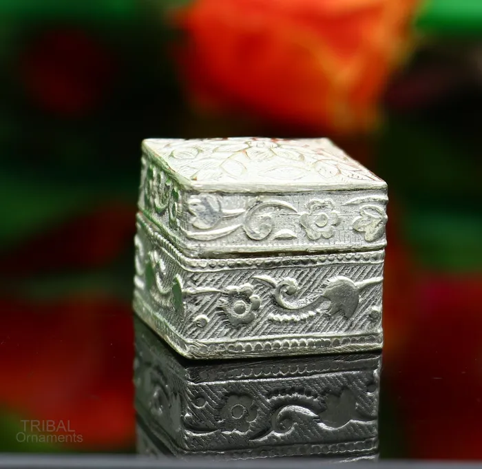 vintage style small bridal queen sterling silver trinket box or eyes kajal box container box small jewelry box bridal art gifting stb129 TRIBAL ORNAMENTS Earrings