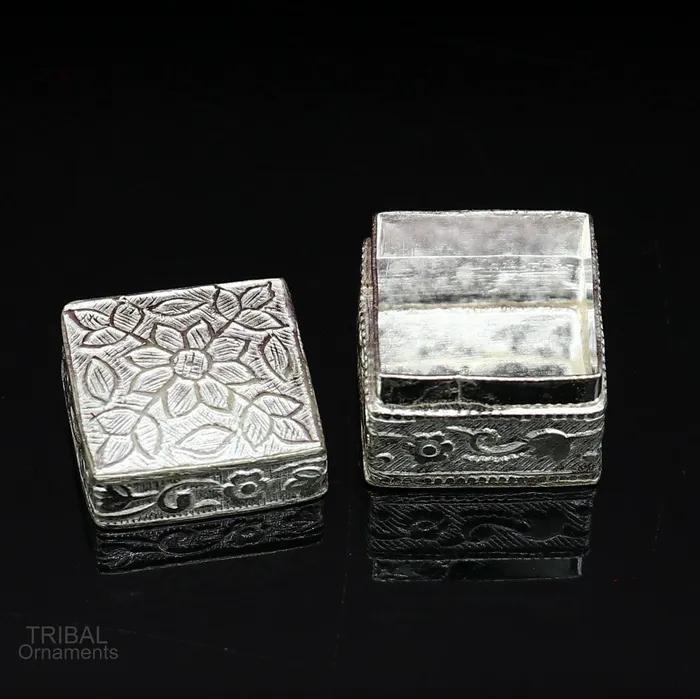 vintage style small bridal queen sterling silver trinket box or eyes kajal box container box small jewelry box bridal art gifting stb129 TRIBAL ORNAMENTS Earrings