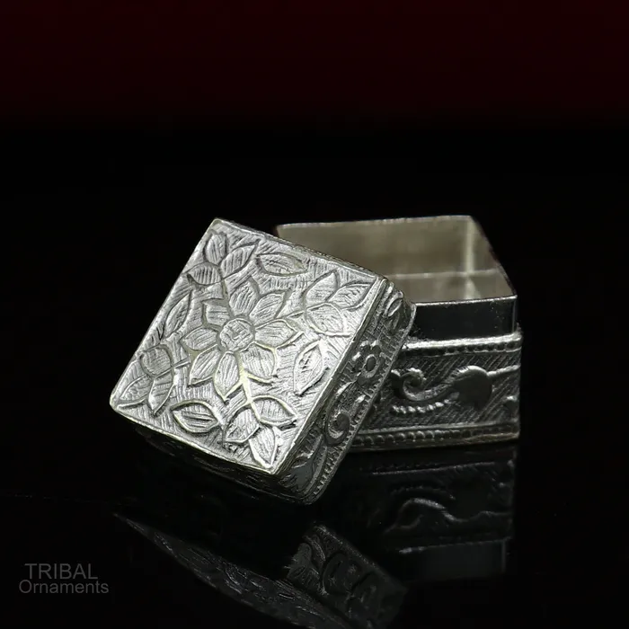 vintage style small bridal queen sterling silver trinket box or eyes kajal box container box small jewelry box bridal art gifting stb129 TRIBAL ORNAMENTS Earrings