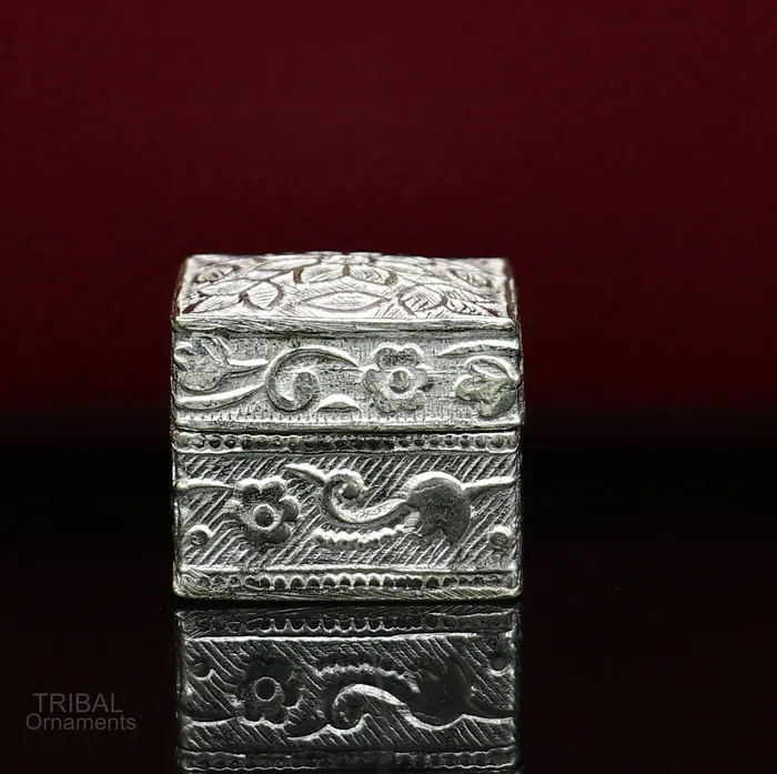 vintage style small bridal queen sterling silver trinket box or eyes kajal box container box small jewelry box bridal art gifting stb129 TRIBAL ORNAMENTS Earrings
