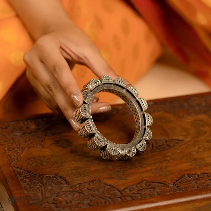 Vintage trendy style 925 sterling silver handmade unique tribal cultural bangle bracelet kada wedding tribal Navaratri dance jewelry nsk751 TRIBAL ORNAMENTS Bracelets Vintage trendy style 925 sterling silver handmade unique tribal cultural bangle bracelet kada wedding tribal Navaratri dance jewelry nsk751 TRIBAL ORNAMENTS Bracelets