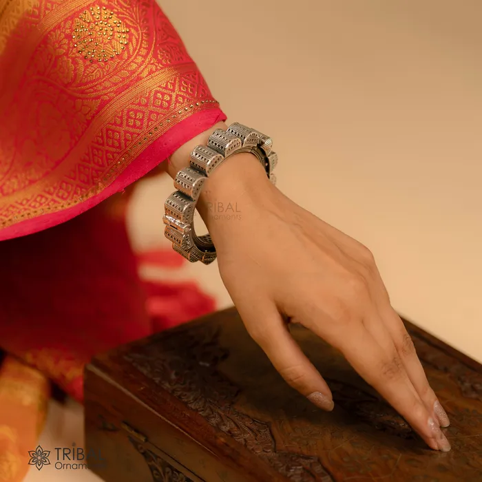 Vintage trendy style 925 sterling silver handmade unique tribal cultural bangle bracelet kada wedding tribal Navaratri dance jewelry nsk751 TRIBAL ORNAMENTS Bracelets