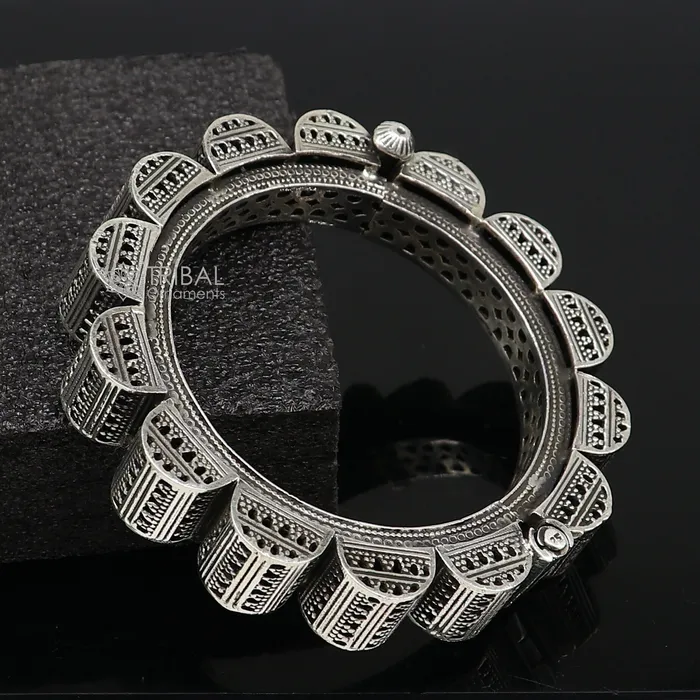 Vintage trendy style 925 sterling silver handmade unique tribal cultural bangle bracelet kada wedding tribal Navaratri dance jewelry nsk751 TRIBAL ORNAMENTS Bracelets