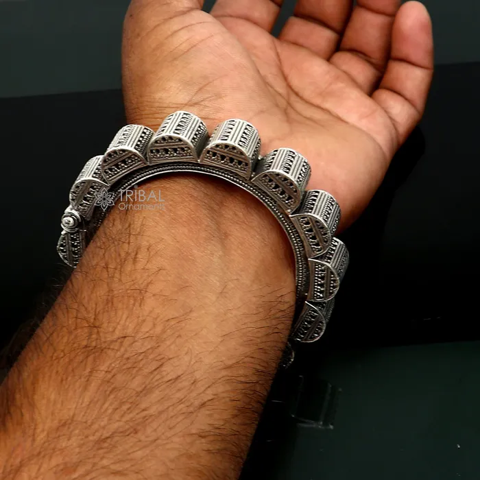 Vintage trendy style 925 sterling silver handmade unique tribal cultural bangle bracelet kada wedding tribal Navaratri dance jewelry nsk751 TRIBAL ORNAMENTS Bracelets
