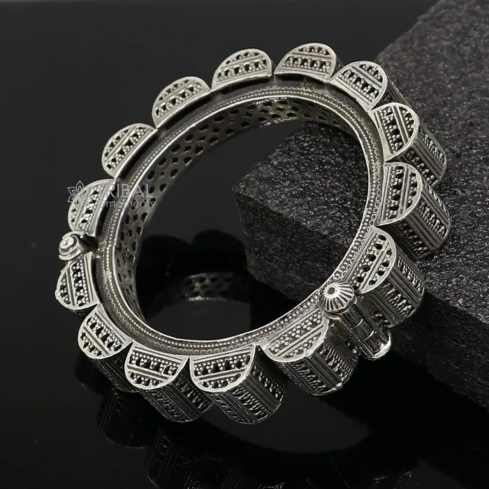 Vintage trendy style 925 sterling silver handmade unique tribal cultural bangle bracelet kada wedding tribal Navaratri dance jewelry nsk751 TRIBAL ORNAMENTS Bracelets