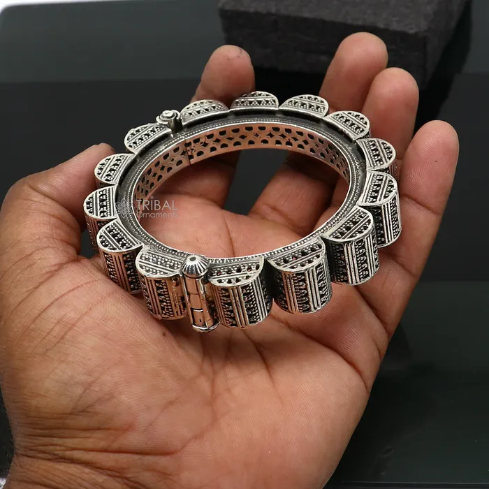 Vintage trendy style 925 sterling silver handmade unique tribal cultural bangle bracelet kada wedding tribal Navaratri dance jewelry nsk751 TRIBAL ORNAMENTS Bracelets