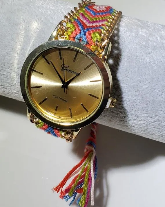 Watches POLLY W580 Multi Color Knitted Pull Cord Quartz Watch