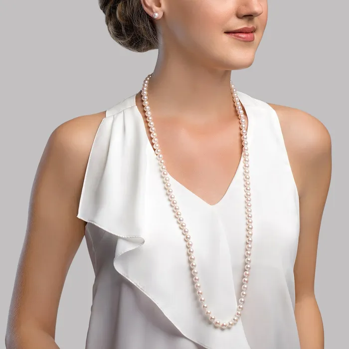White Japanese Akoya Opera Length Pearl Necklace 8085mm spt Necklaces