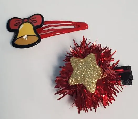 Z108 Christmas Bell and Glitter Pom Pom Hair Clips POLLY Necklaces